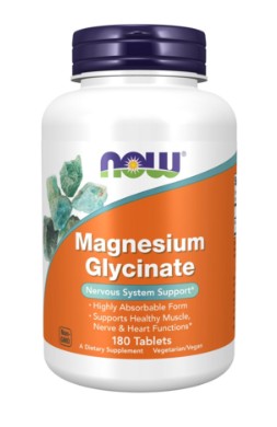 하얀병의 파란색뚜껑 주황색과 하얀색으로 꾸며진 나우푸드 마그네슘 글리시네이트 사진이다.