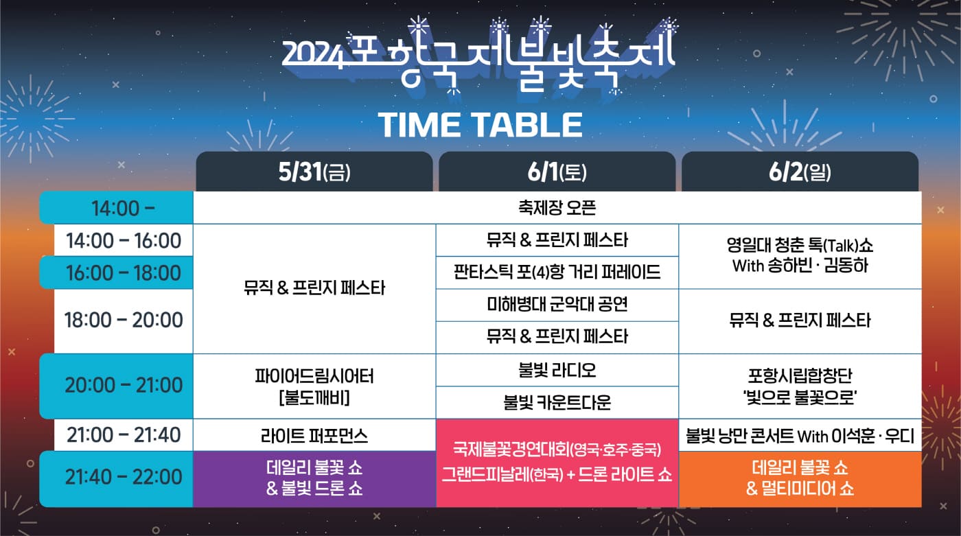 2024년 포항국제불빛축제 타임테이블