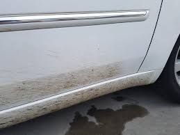 타르 제거제로 제거하기 전 도장면에 붙어 있는 타르들