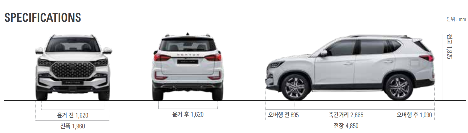 렉스턴 크기 제원표
