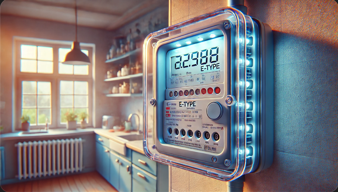 가정에서 설치된 현대적인 E타입 전자식 전력량계의 실제 모습