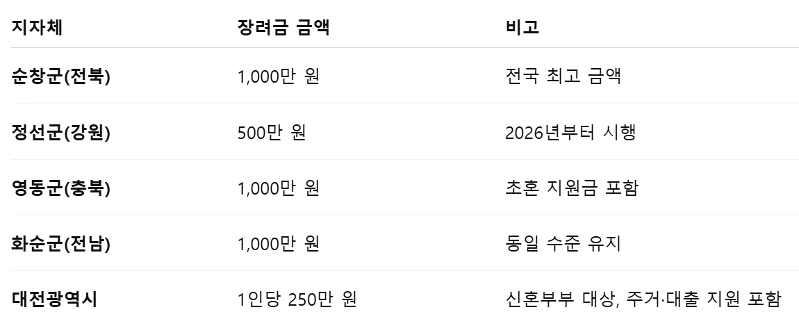 지자체별 결혼장려정책