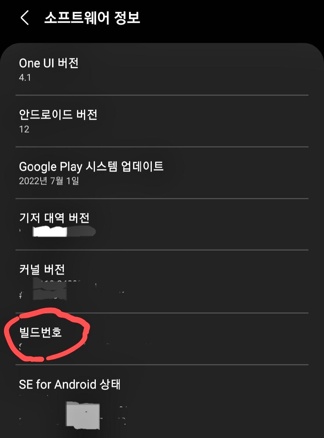 갤럭시 빌드번호