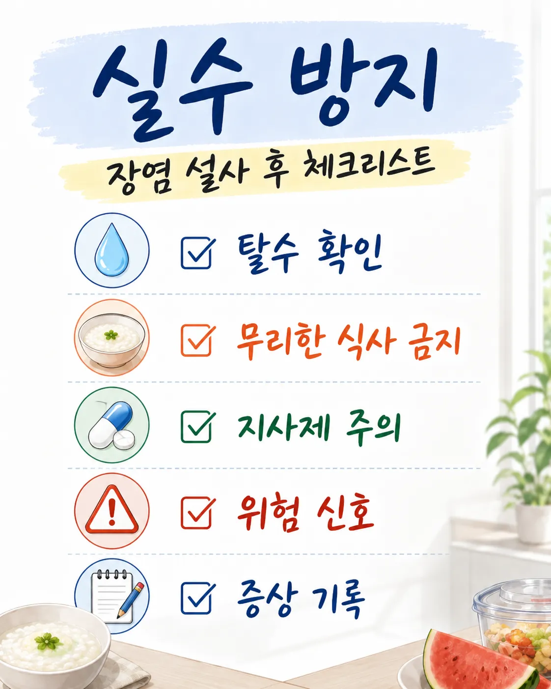 장염 설사 실수 방지