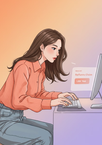 컴퓨터로 조회하는 여성 모습 일러스트