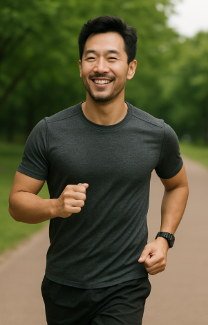 꾸준한 러닝으로 건강해보이는 30대 동양인 남성