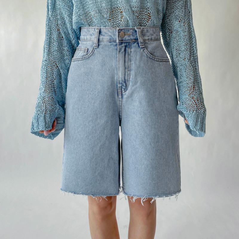 리틀마켓 하이웨스트 연청 흑청 5부 와이드 버뮤다 청반바지 pd72b1