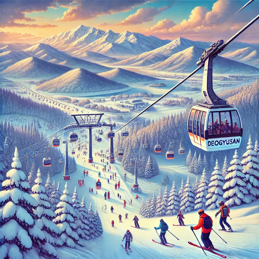 무주 덕유산 스키장에서 스키와 설경을 즐기는 겨울 풍경