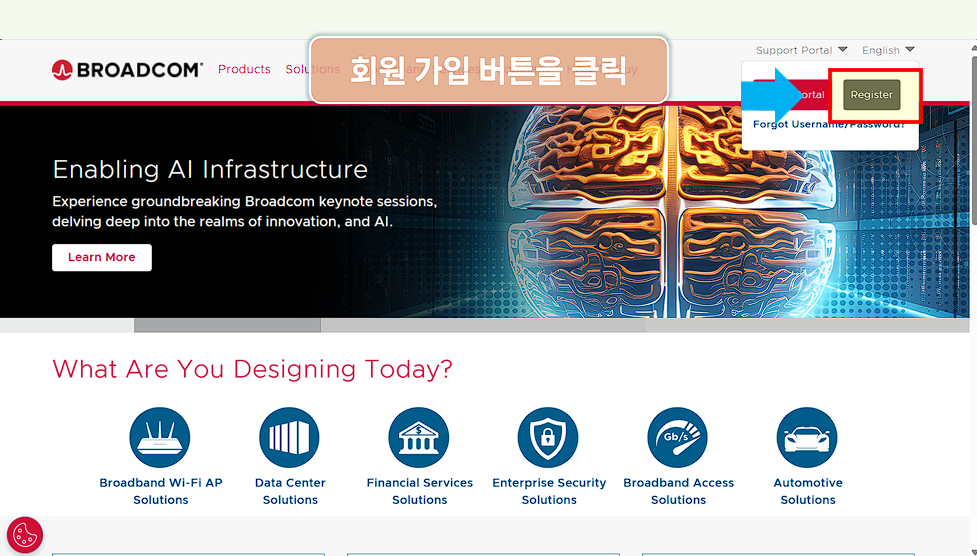 Broadcom 사이트에 접속.