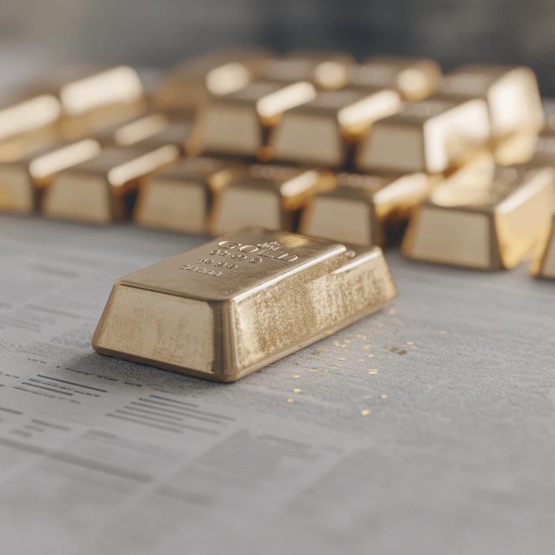 금 가격 추세와 ETF 연관성을 보여주는 금융 저널 스타일의 시각적 표현, 안정성과 가치를 상징하는 밝은 황금빛으로 렌더링