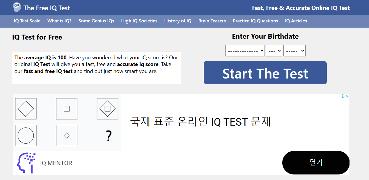 아이큐 테스트 무료 사이트
