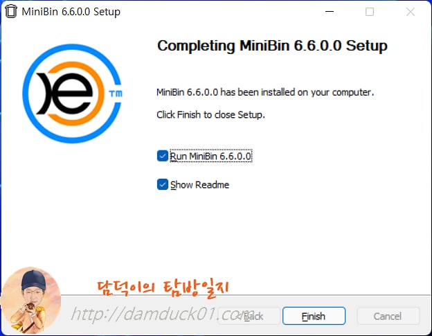 MiniBin setup Finish