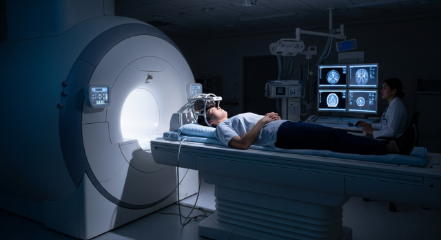 뇌 MRA 촬영 중인 한국인 환자