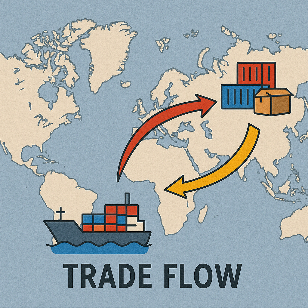 세계지도와 무역선과 관세 흐름 이미지