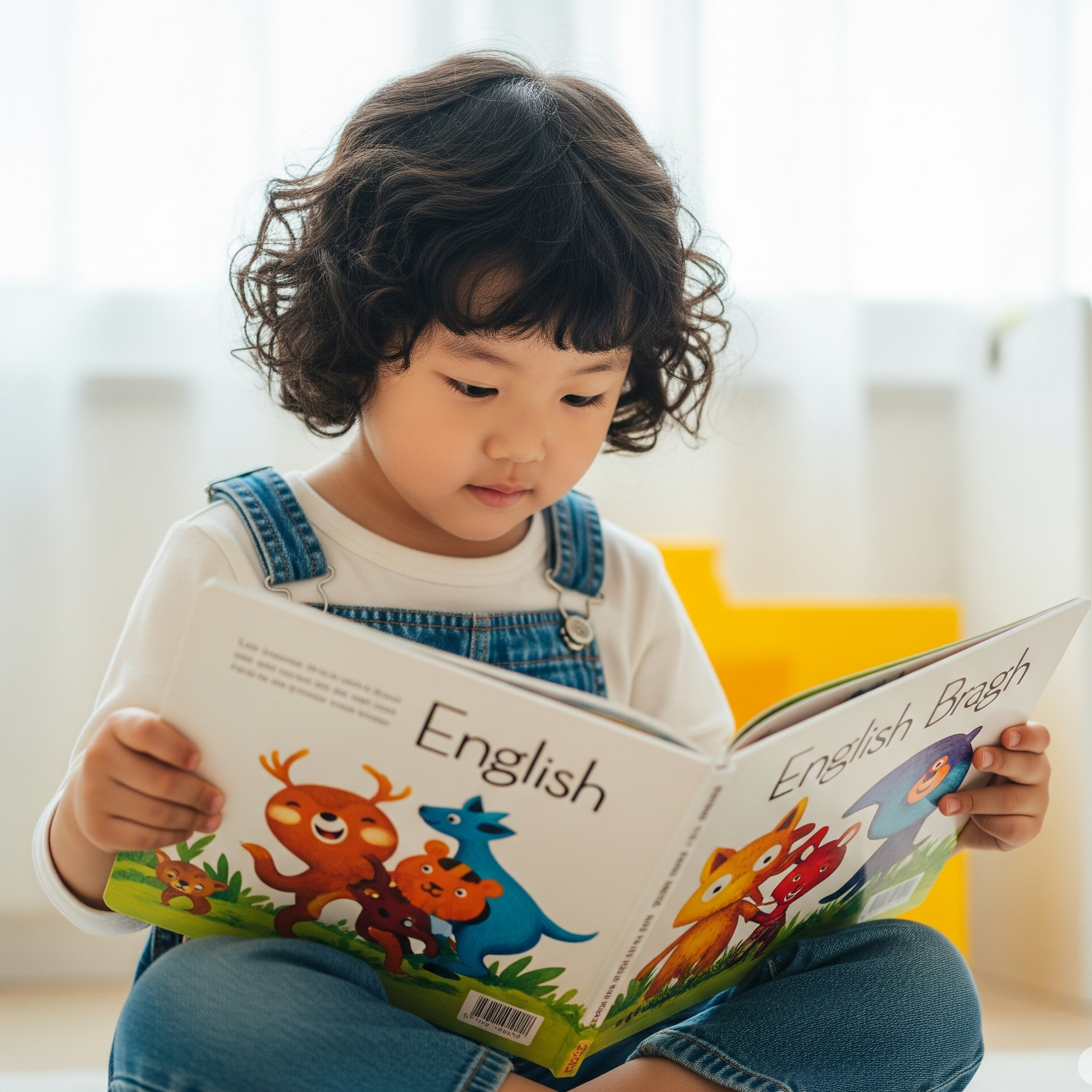 영어 그림책을 읽고 있는 아이