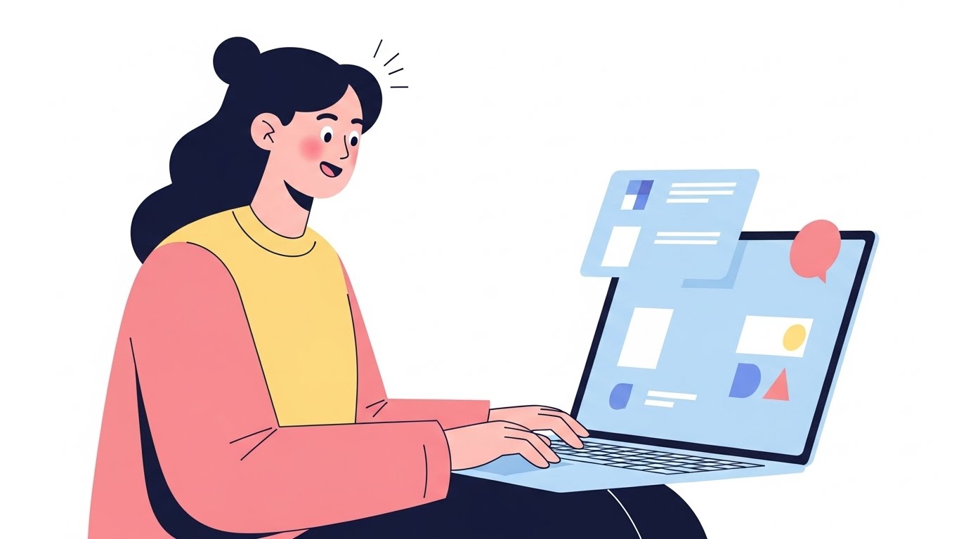 노트북을 보며 놀란 듯 웃는 표정의 인물, 무료특강 혜택은 초보자에게 큰 도움이 될 수 있습니다.