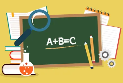 칠판, 영어, 연필 등 학교를 연상시키는 일러스트