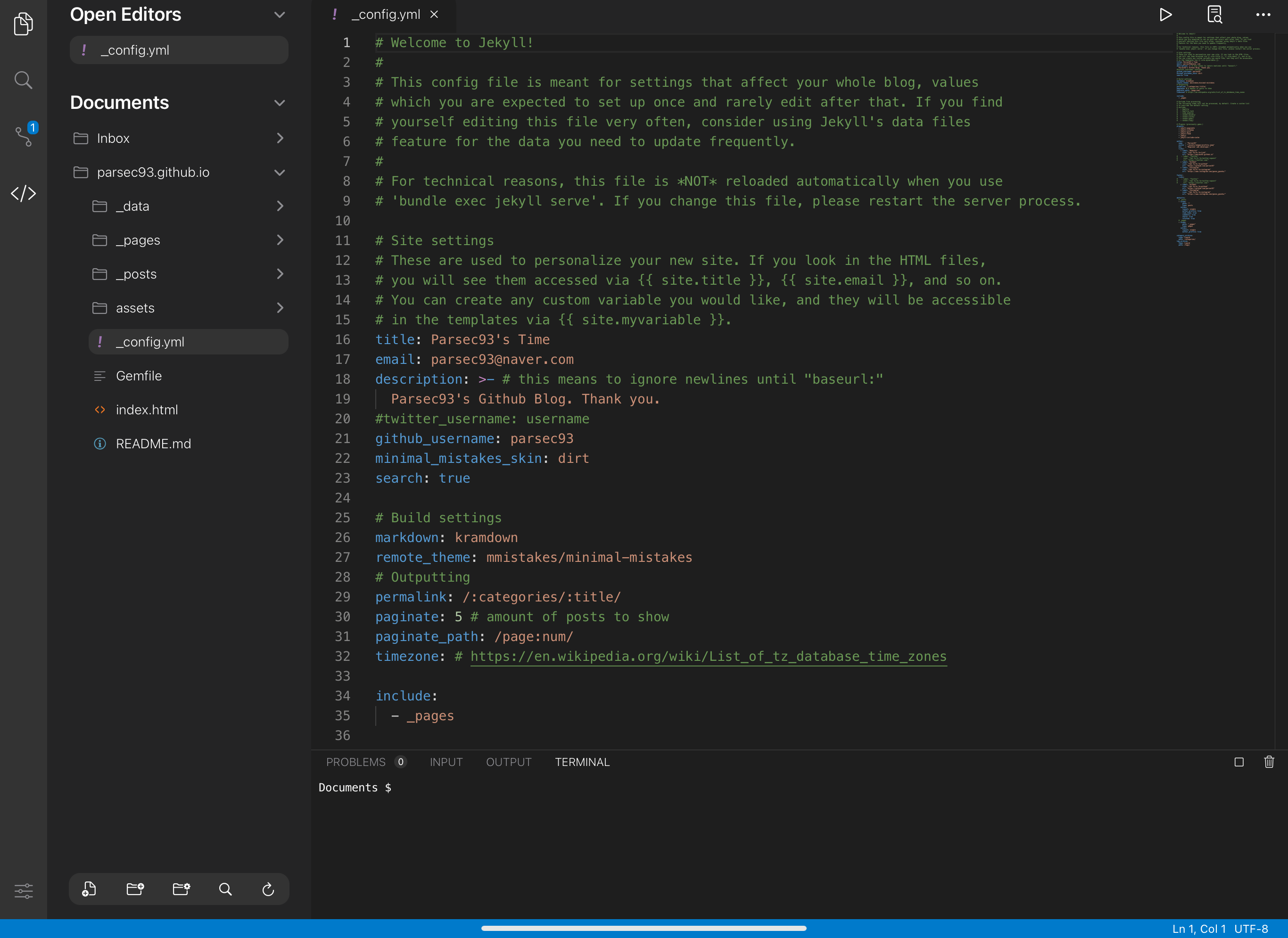 앱스토어 Code App 실행 중 _config.yml 파일 내용