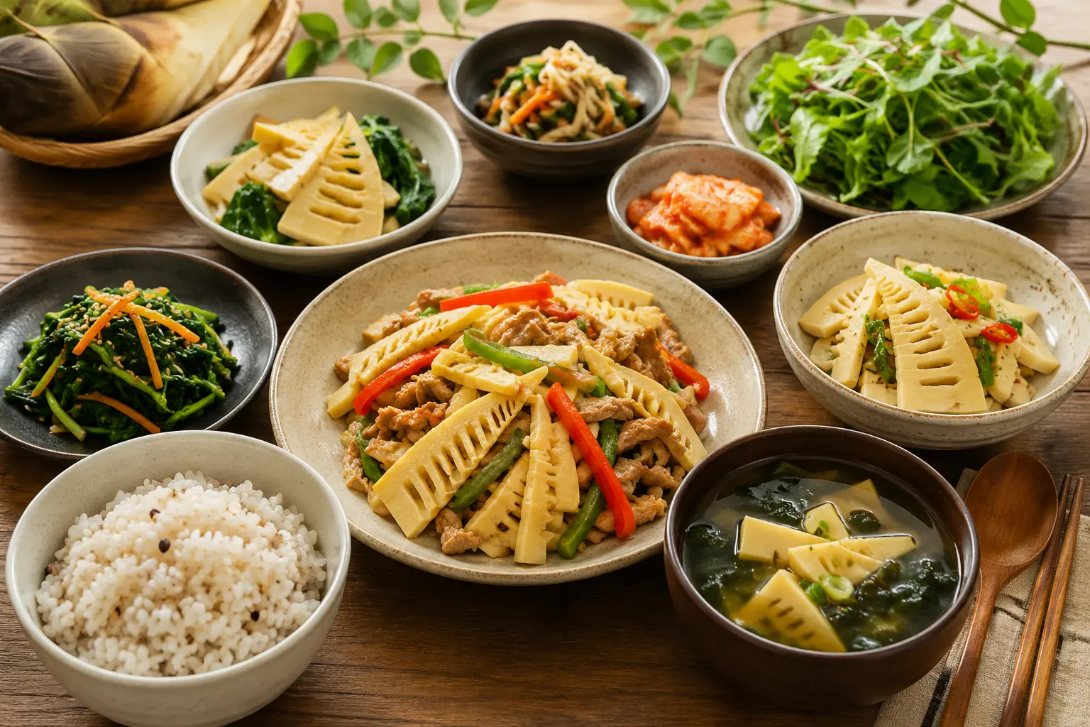 죽순 요리를 준비하는 건강한 식단 이미지