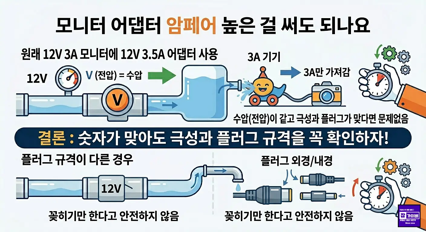 5 숫자가 맞아도 극성과 플러그 규격이 동일해야 한다는 점 시각화.