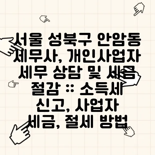 서울 성북구 안암동 세무사, 개인사업자 세무 상담 및 세금 절감 :: 소득세 신고, 사업자 세금, 절세 방법