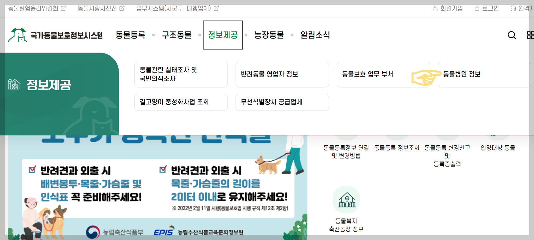 국가동물보호시스템) 설 연휴 진료 가능한 동물 병원 찾아보기