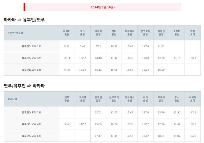 유후노모리-시간표(변경예정)
