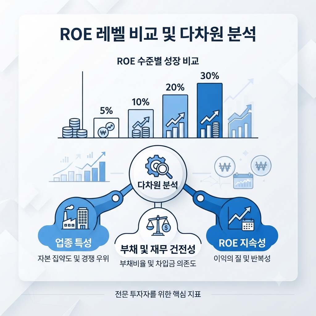 ROE 몇 퍼센트가 좋은 기업인지 비교하는 자기자본이익률 분석 이미지