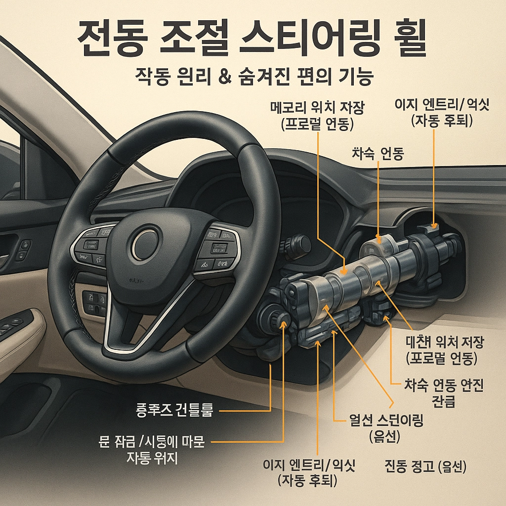전동 조절 스티어링 휠이 뭐예요 어떤 기능이 있나요 전동 조절 스티어링 휠 작동원리와 숨겨진 편의기능