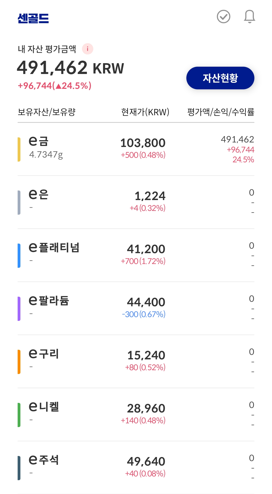 센골드 메인 화면