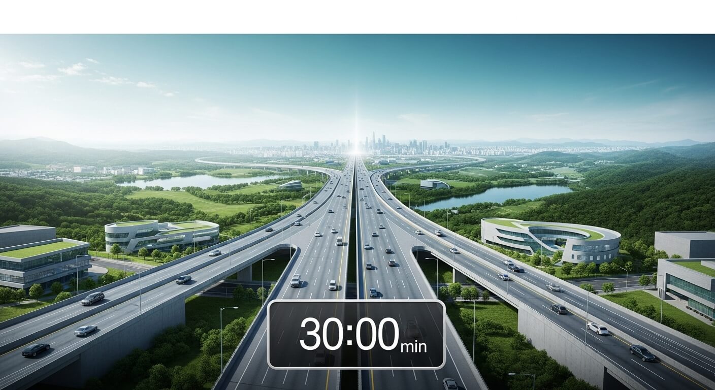 새로운도로에 30분이란 글이 써있다