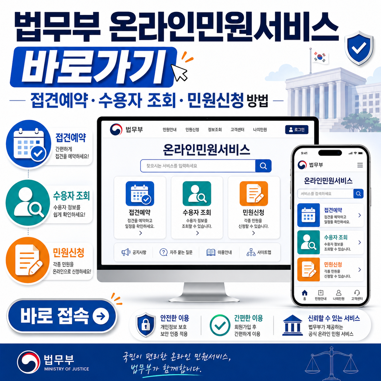 법무부 온라인민원서비스 바로가기｜접견예약&middot;수용자 조회&middot;민원신청 방법