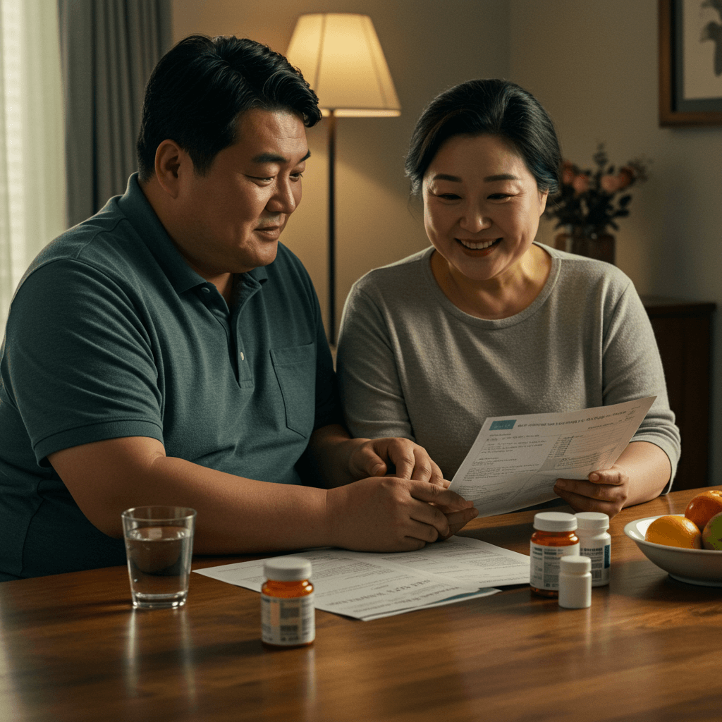 비만 환자가 가족과 함께 건강 계획을 세우는 장면 2