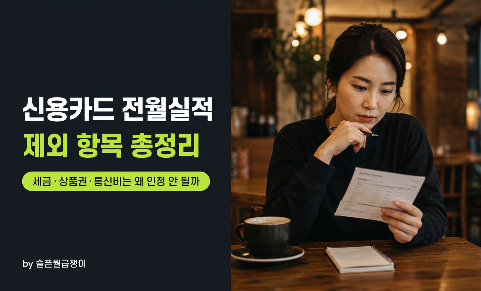 카페에서 카드 명세서를 확인하는 사람