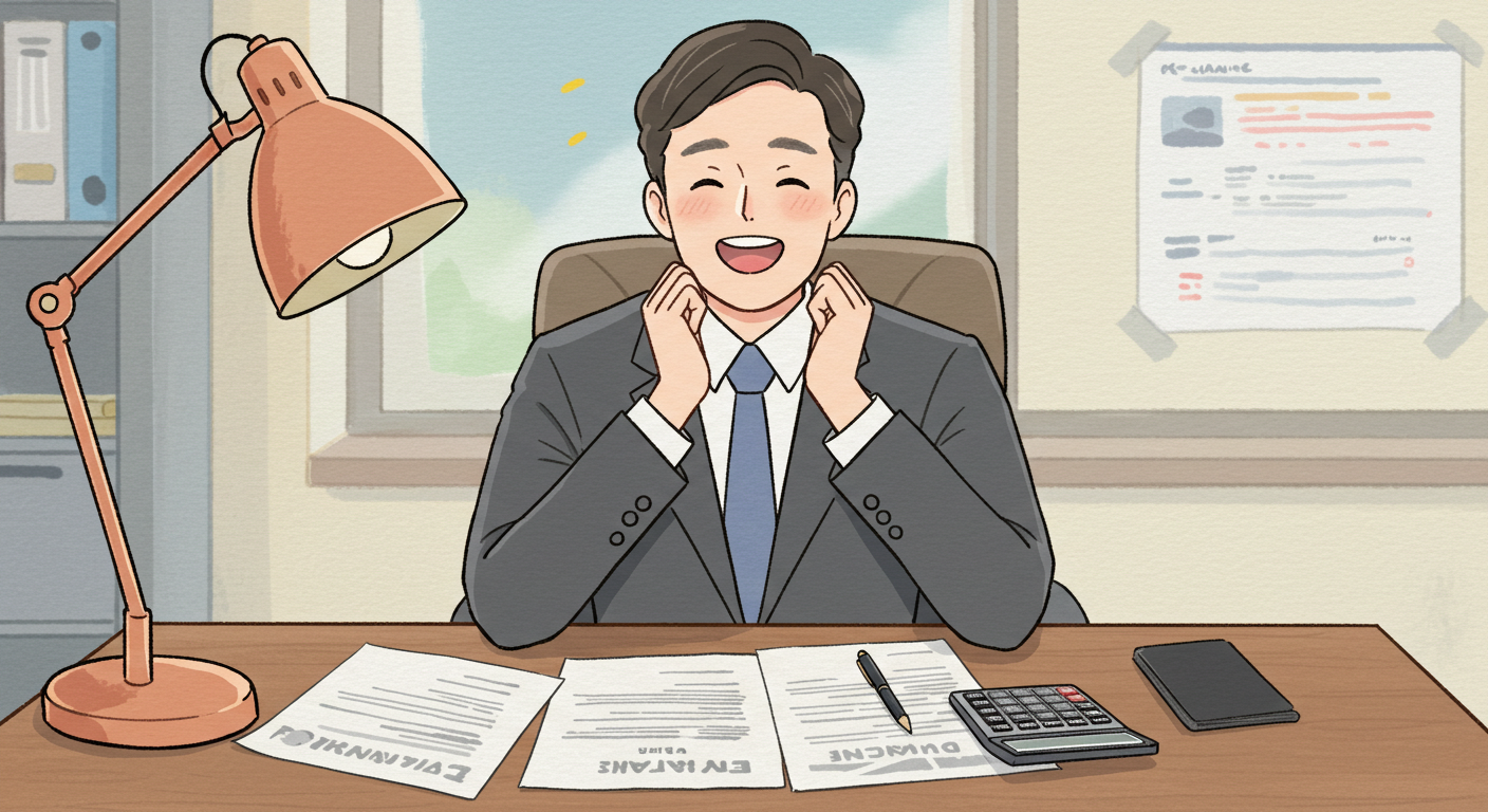 40대 직장인이 암보험 설계를 검토하는 장면