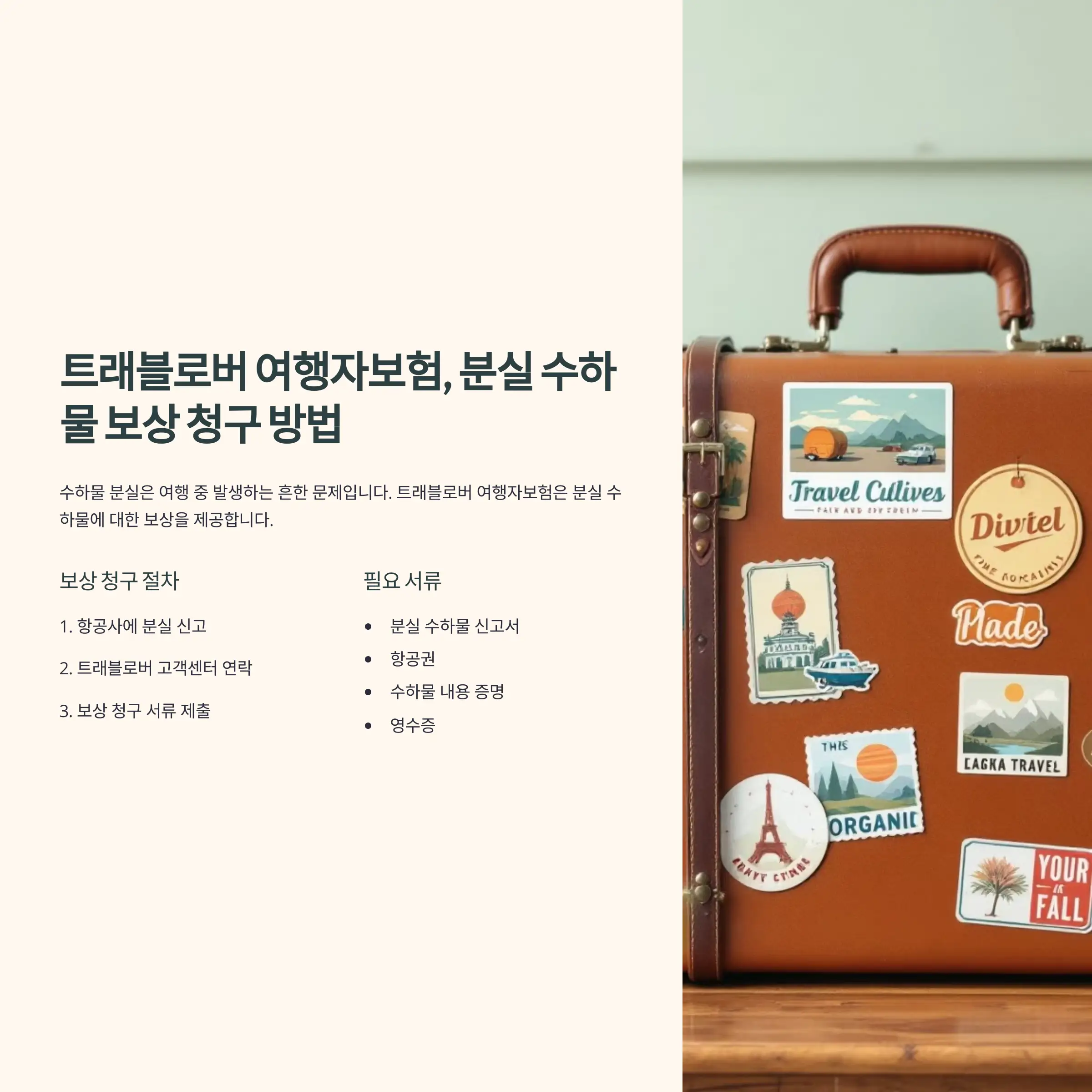 트래블로버 여행자보험, 분실 수하물 보상 청구 방법 