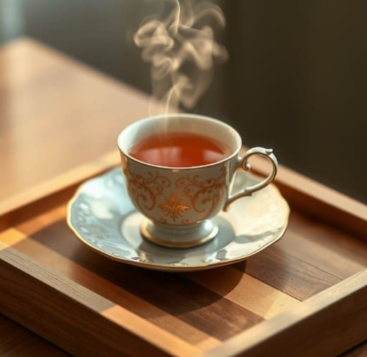 에어컨 없는 건강한 여름을 위해, 따뜻한 차 한잔이 놓여있습니다.