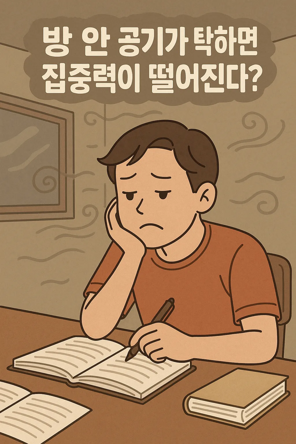 탁한-방-공기-속에서-집중하기-어려워하는-남성의-일러스트-이미지