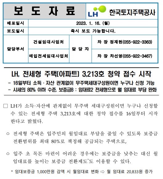 전세형주택청약보도자료