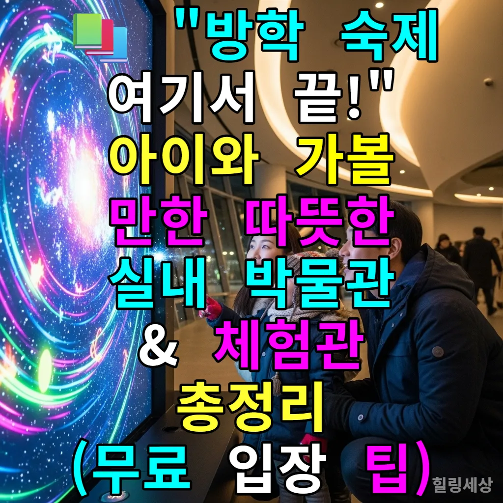 서울의 현대적인 어린이 박물관에서 디지털 전시를 관람하며 즐거워하는 한국 가족의 모습