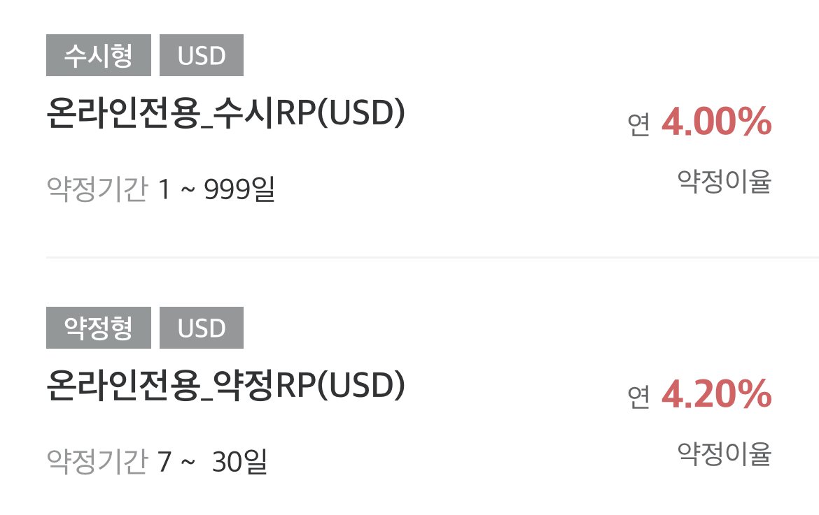 달러 RP 투자 금리 4%대