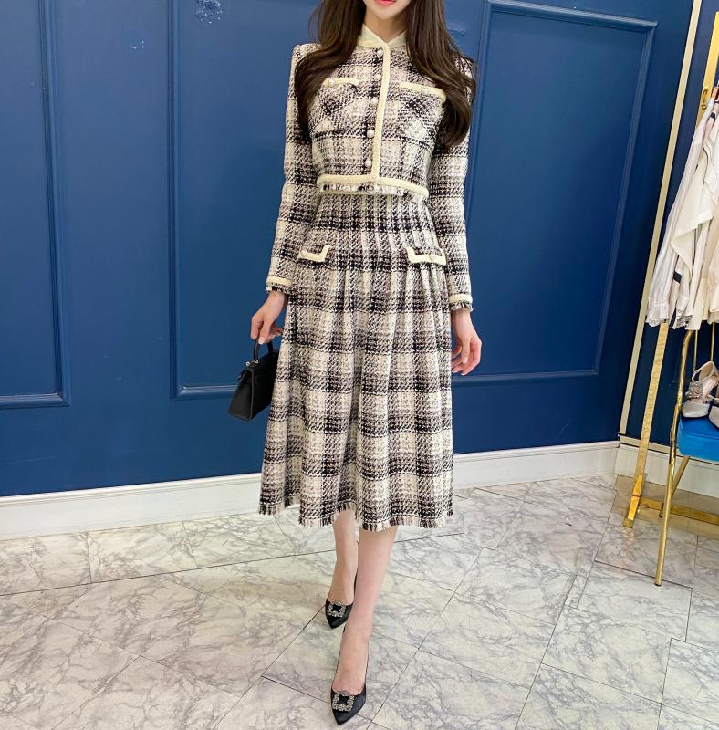 로샤 체크 롱 투피스