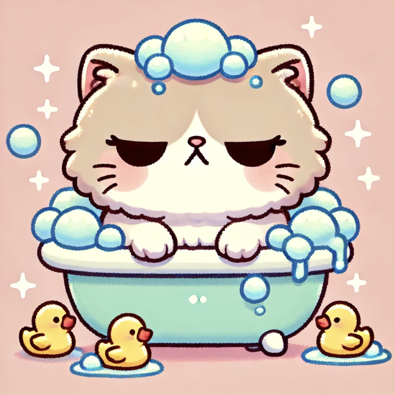 목욕하는 고양이의 모습을 표현한 사진