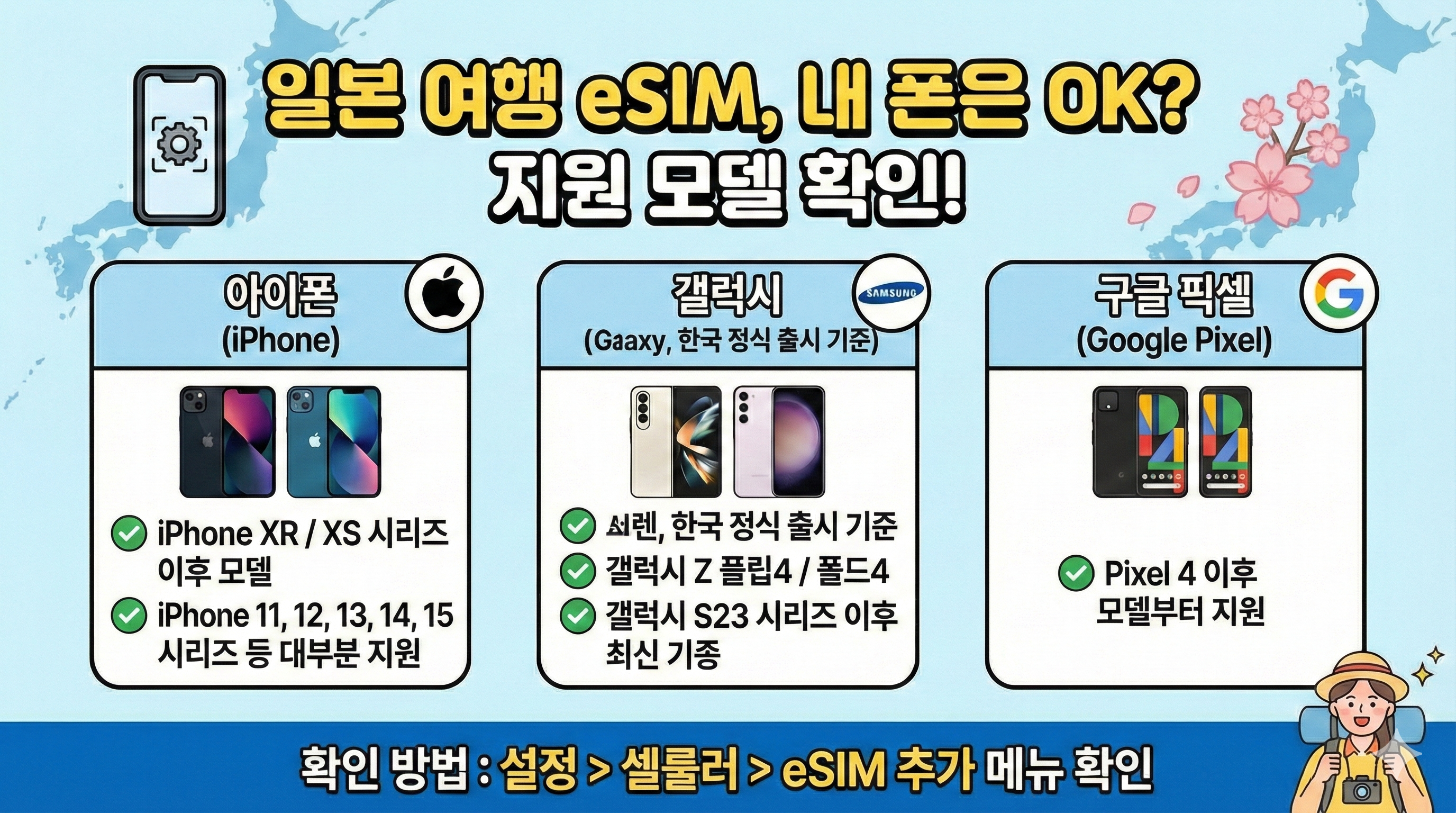 일본 여행 eSIM 지원모델 확인