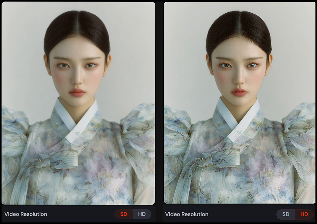 SD(표준 화질)과 HD(고화질) 영상의 해상도 차이를 보여주는 비교 예시 화면_Midjourney