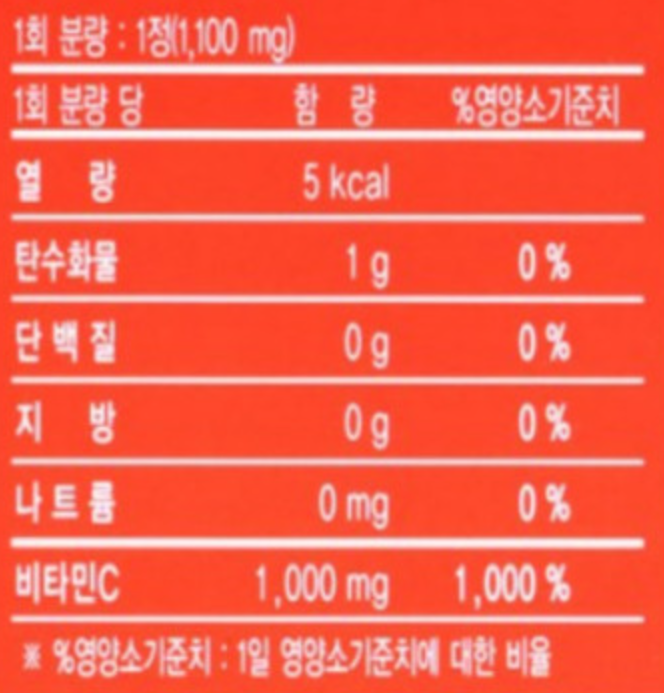 종근당 비타민c 1000mg 영양성분