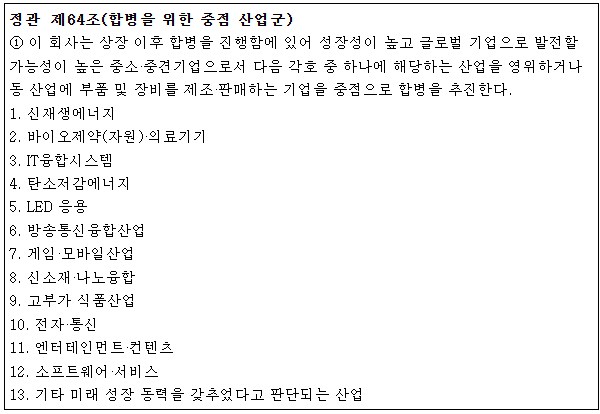 합병을 위한 중점 산업군