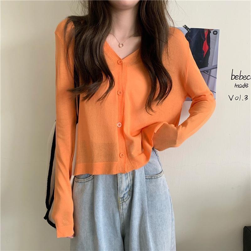 야오야오 레이첼 여름 얇은 가디건 오렌지