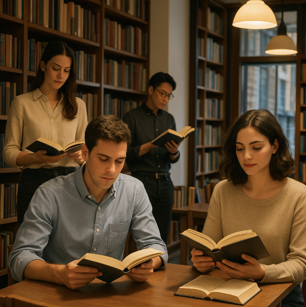 직장인들이 도서관에서 독서 하는 모습