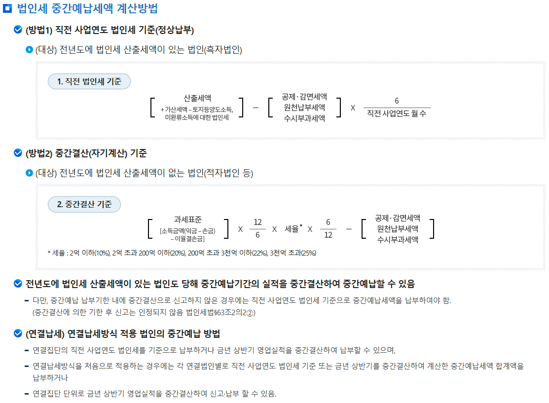 법인세 중간예납세액 계산방법